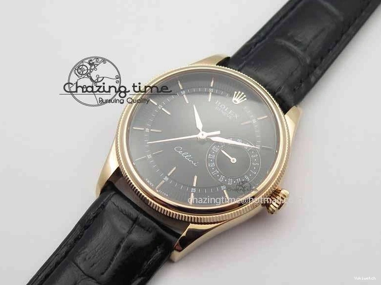 Black RG A3165 Dial Leather Date On Stick Best Edition Strap VF Cellini Markers Black 0708